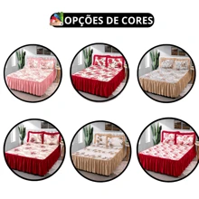 Floral Pattern Quilt Set With Ruffles + 2 Pillowcases - 紅色 - 查看 4