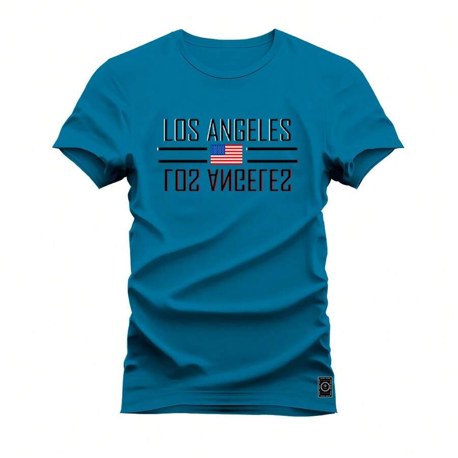 T-Shirt Unisex Printed Cotton Shirt Printed Los Angeles USA - 藍色 - 查看 1