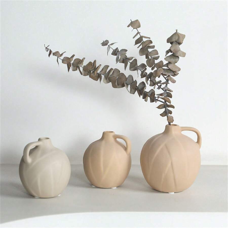 1 chiếc bình gốm tròn phong cách Wabi-Sabi, đồ trang trí nhà cửa, bình cắm hoa cho phòng khách hoặc bàn ăn - Nhiều màu - Xem 1