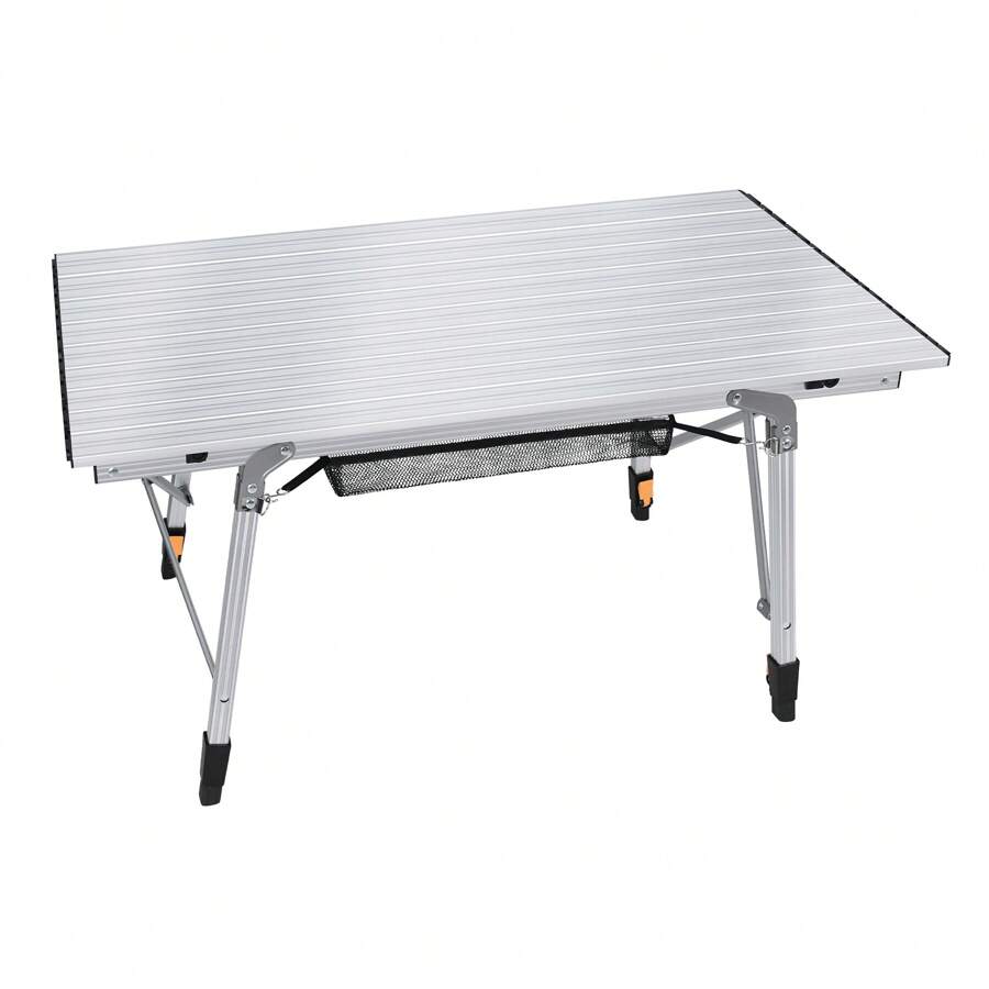 Froadp Foldable Camping Table 90x52x45 Cm Folding Table Height Adjustable Camping Table 3-Part Aluminum Folding Table With Non-Slip Feet Folding Table With Carrying Bag Travel Table - Silver - View 1