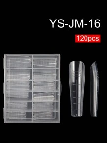 120片/盒凝胶美甲贴片套装，预成型假指甲，适用于凝胶抛光，可轻松卸除延长亚克力假指甲贴片，水晶美甲模具（无需纸模），适用于快速UV/LED延长，双头延长工具，按压式美甲贴片，美甲用品 - 無色 - 查看 19