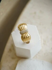 1pc 18K Gold Plated Thick Bread Knot Ring, Vintage S925 Sterling Silver Matte Textured Ring Design, Suitable For Women Everyday Wear