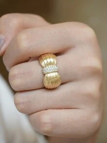 1pc 18K Gold Plated Thick Bread Knot Ring, Vintage S925 Sterling Silver Matte Textured Ring Design, Suitable For Women Everyday Wear