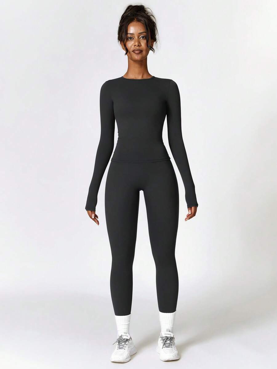 MASKERT "2-Piece Set"Women's Sports Suit, Sports Running Suit, Yoga Suit, Home Casual Suit, Skin Friendly And Comfortable - 黑色 - 查看 1