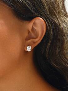 1 Caja de regalo con 2 piezas de Pendientes de aro clásicos elegantes con piedras de circonita cuadradas, para uso diario, regalo nupcial, regalo para el amor, regalo para mamá, caja de regalo, regalo de cumpleaños