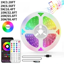 CYANMI Bộ đèn LED thông minh 1-30M, đèn nền TV RGBIC, có điều khiển ứng dụng, nhạc đồng bộ, thay đổi màu sắc, chức năng làm mờ, nguồn điện USB, bao gồm điều khiển từ xa - Hoàn hảo cho phòng ngủ, nhà ở, tiệc tùng, trang trí sinh nhật - Bluetooth +24 phím - Xem 8