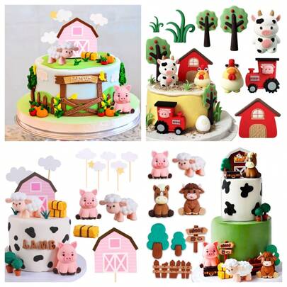 ROARING GOOD TIME RGT 农场动物蛋糕装饰羊蛋糕装饰农场动物生日装饰牛蛋糕装饰猪蛋糕装饰用于农场动物性别揭晓派对生日派对装饰