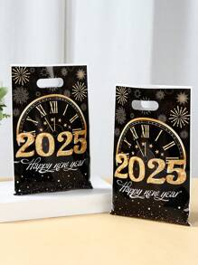 10 个 2025 新年快乐手提袋，黑金烟花倒计时时钟风格派对礼品包装用品新年礼品袋，2025 新年装饰礼品包装用品，新年装饰 - 黑金新年 - 查看 5