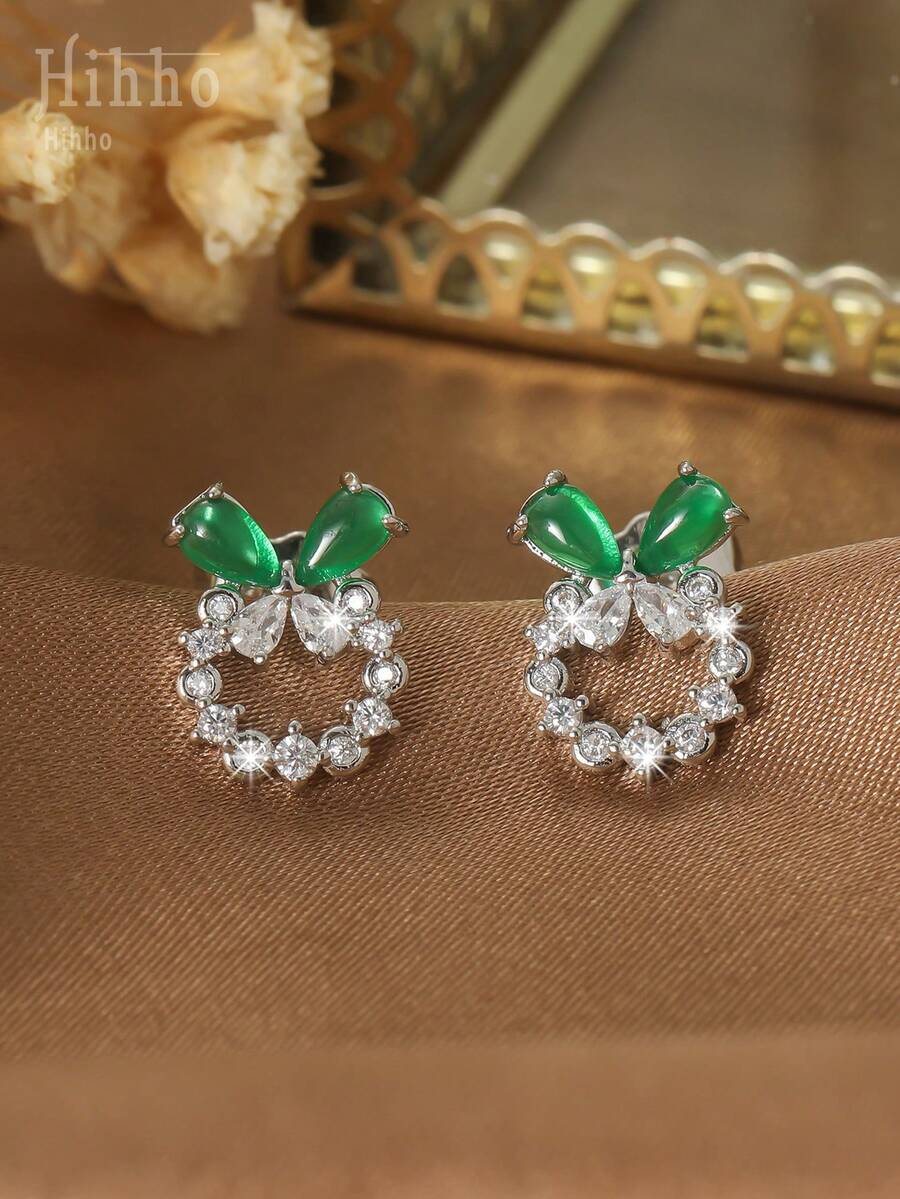 Hihho 1 Cặp bông tai vòng bướm đính đá Rhinestone, Quà tặng phụ kiện tiệc lấp lánh cho phụ nữ - Bạc - Xem 1