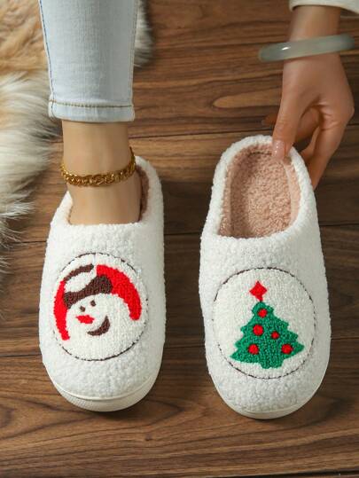 Cute Comfortable Snowman Pattern Soft Indoor Warm Winter House Slippers, Essential For Christmas