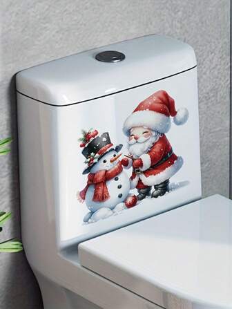 1 Pc Santa Claus And Snowman Wall Sticker Toilet Stickers - Self-Adhesive, Suitable For Bathroom Decoration And Fridge Magnets Door Stickers And Holiday Gifts