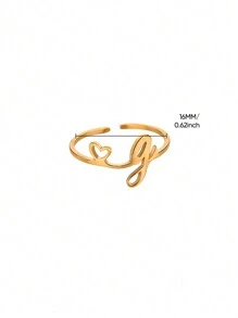 1Pc Dainty Initial Ring With Heart Minimalist 26 English Letters Stainless Steel Open Adjustable Ring Ladies' Charm Jewelry Accessories Valentines - JZ7117 - View 19