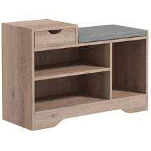 HOMCOM Shoe Storage Bench, Shoe Rack Bench With Seating Cushion, Drawer, 3 Open Compartments And Table Top For Entryway, Hallway - Grey - View 2