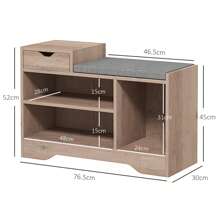 HOMCOM Shoe Storage Bench, Shoe Rack Bench With Seating Cushion, Drawer, 3 Open Compartments And Table Top For Entryway, Hallway - Grey - View 3