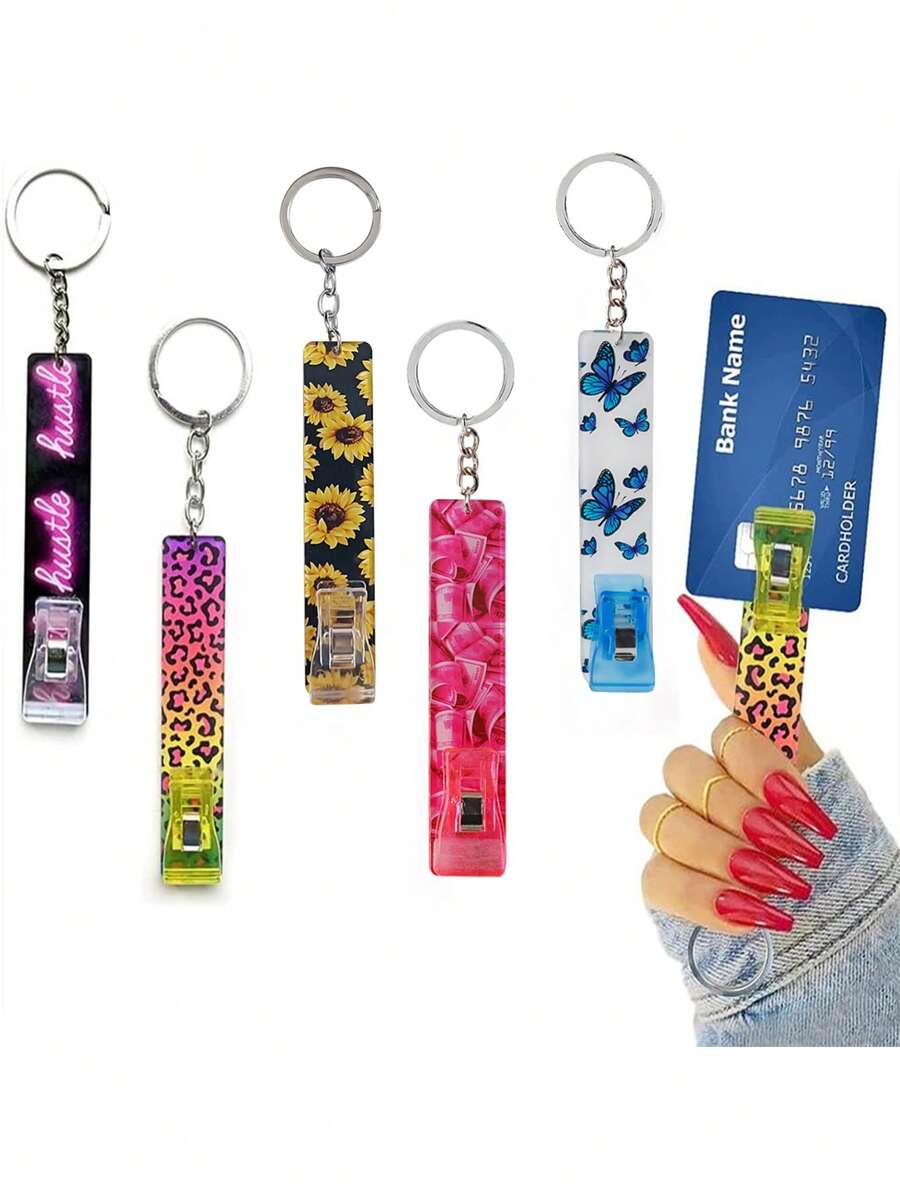 1 件亚克力卡片收集器、信用卡拔卡器、银行卡夹、非接触式 ATM 卡夹、卡片提取器、钥匙扣，适合留长指甲的 ATM 女士，是送给女朋友的理想礼物