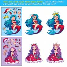 6 tờ nhãn dán Giáng sinh thú vị làm mặt, nhãn dán hoạt hình công chúa nàng tiên cá cây thông Noel, 6 kiểu tự làm nhãn dán Giáng sinh cho phần thưởng tiệc, thủ công mỹ nghệ, sổ lưu niệm máy tính xách tay - Nhiều màu - Xem 5