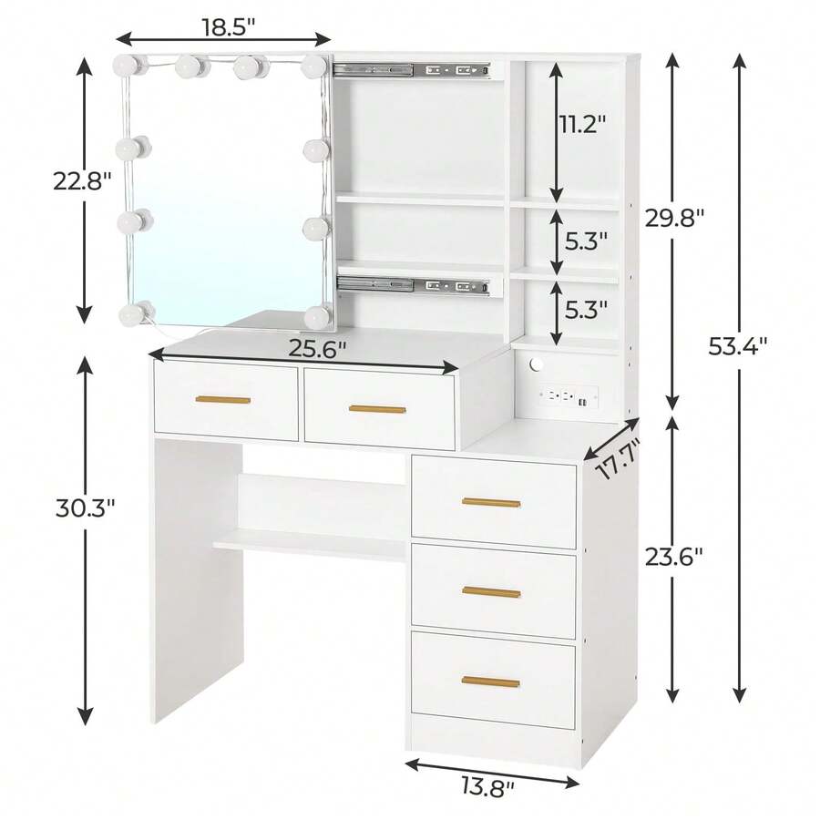 Vanity Table With Lights, Makeup Vanity Table With Charging Station