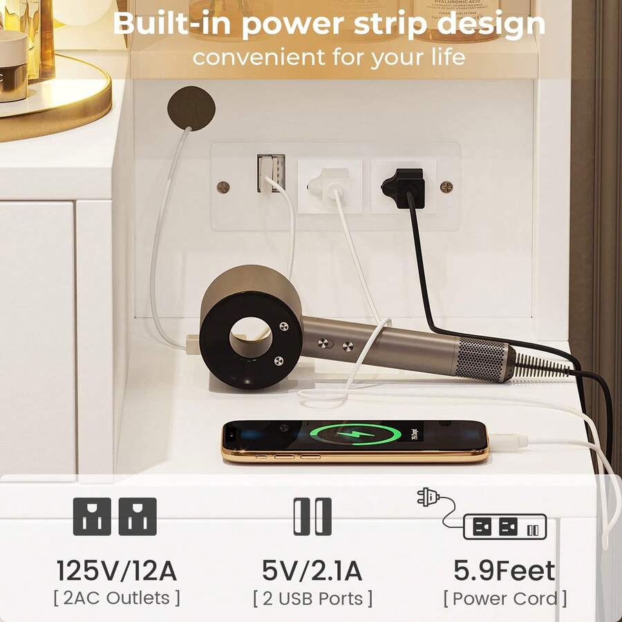 Vanity Table With Lights, Makeup Vanity Table With Charging Station