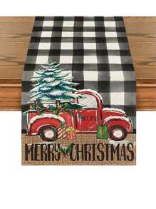 1 件圣诞桌旗，带星星、雪花、“圣诞快乐”文字，节日家庭厨房餐桌装饰 - 彩色 - 查看 10