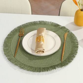 1件/4件/6件/120件编织流苏餐垫隔热垫，酒店餐厅餐具装饰，纸编织客厅桌垫，防滑桌垫