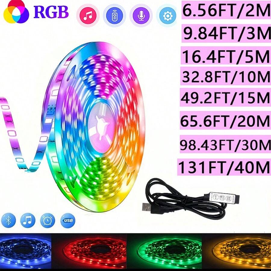 3 键 LED 灯带，自粘照明胶带，5V RGB 变色氛围灯，适用于游戏桌、PC 背景，USB 供电