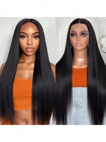 Tóc giả ren phía trước 36 inch bằng tóc thật 13x4 Tóc giả ren phía trước thẳng trong suốt dành cho phụ nữ Tóc thật được nhổ sẵn với tóc con Tóc giả màu tự nhiên không cần keo 180 mật độ dành cho phụ nữ Tóc giả bằng tóc thật 6-36 inch - Tự nhiên & Đen - Xem 1