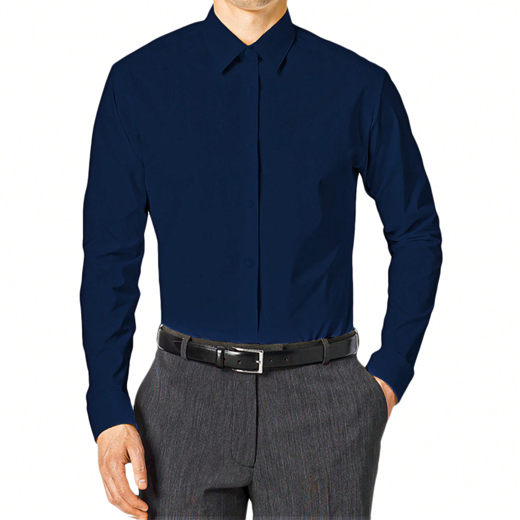 Men's Slim Fit Long Sleeve Dress Shirt, Solid Colors, Button Up - Afbeelding 20 van 20