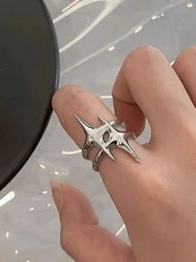 1 pièce Anneau ajustable géométrique en forme d'étoile pour homme, style punk européen et américain, hip hop. Idéal pour les banquets, les fêtes et les rendez-vous