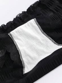 4PCS Women's Lace,Sea Salt Seersuckersweet Cute Breathable Comfortable Soft Women's Panties Black White Lingerie - Multicolor - View 6