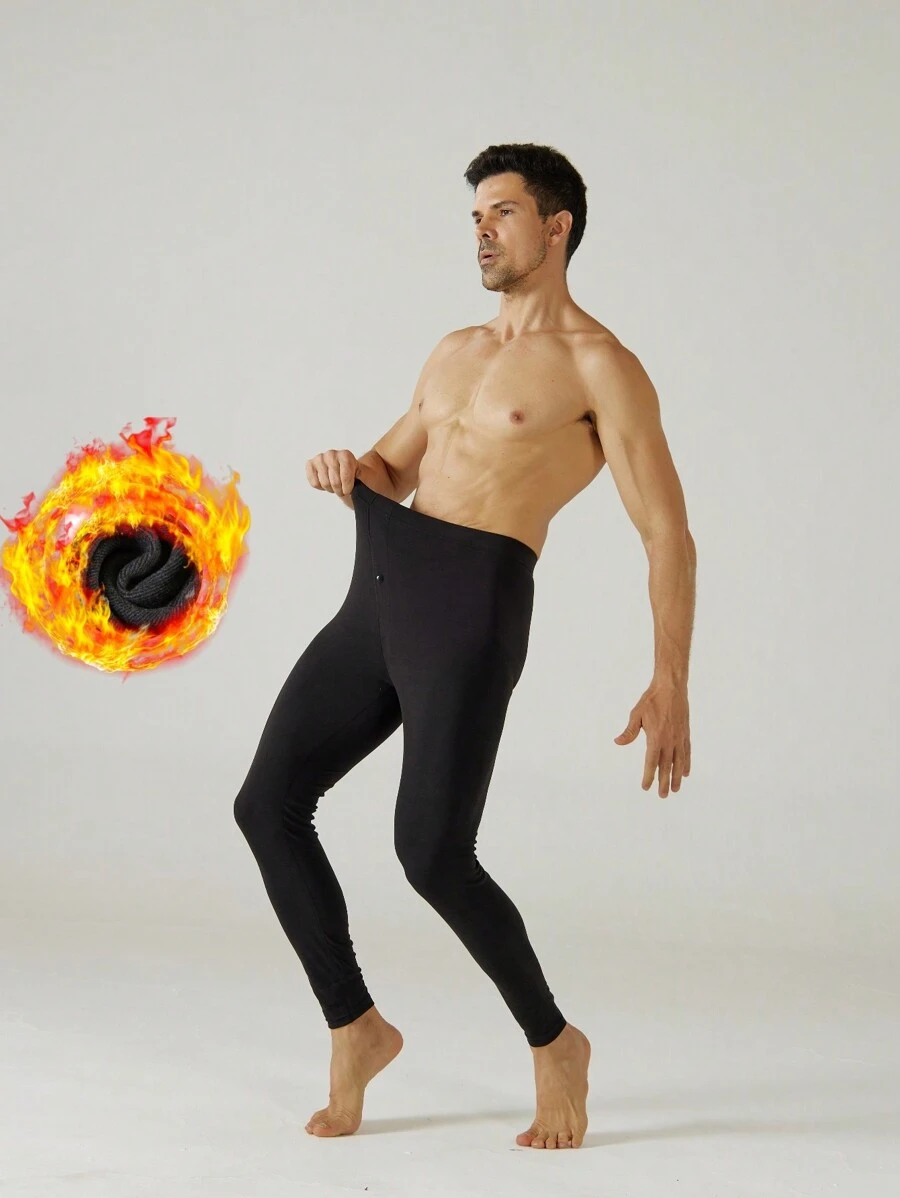 1pc Men's Thermal Pants, Thermal Lined , Suitable For Winter Use - Black - View 1