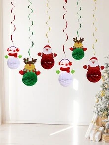 Juego de 6 adornos decorativos colgantes en espiral de panal de abeja para manualidades navideñas, hechos de material de panal de papel, diseñados con patrones de Papá Noel, renos y muñecos de nieve, adecuados para fiestas navideñas, decoración de tiendas y decoraciones para fiestas en el hogar