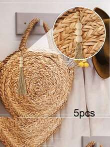 5/10 CÁI Mặt dây chuyền hạt gỗ, Tua dây thừng đay với 3 hạt gỗ, Phụ kiện túi mặt dây chuyền bằng gỗ, Trang trí thủ công mộc mạc, Tua dây vải bố cho dự án vòng hoa hạt gỗ thủ công DIY cho cây thông Noel, Trang trí tiệc cưới tại nhà - Nhiều màu - Xem 8