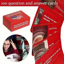 100 Flashcards With American Flag Design For US Citizenship Exam Preparation - Educational Learning Cards For American Immigration Test - Red - View 4
