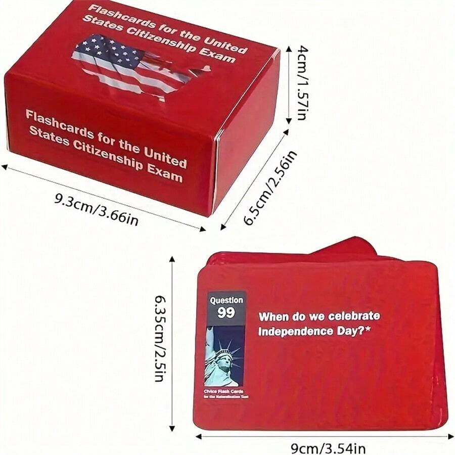 100 Flashcards With American Flag Design For US Citizenship Exam