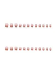 24入組迷人閃爍黑曜石貓眼法式中號全套壓克力假指甲組，美甲配件 - 彩色 - 查看 4