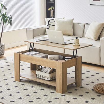 CLIPOP Lift Top Coffee Table, Wooden Coffee Table With Hidden Compartment And Open Storage Shelf,Modern Sofa Side Table Center Table For Living Room And Bedroom