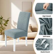 CYCMACO Chair Covers With Backrest 4/6 Pieces, Kitchen Chair Covers, Stretch Chair Cover, Universal Dining Room Chair Covers, Washable Removable, Easy To Clean - 霧霾藍 - 查看 3
