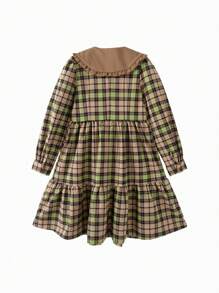 Balabala 女童连衣裙秋冬学院风公主裙女童复古格子中童连衣裙 - 咖啡 - 查看 5