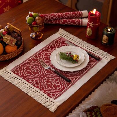1/4/6 件红色矩形餐垫，适合圣诞派对、家居餐桌装饰