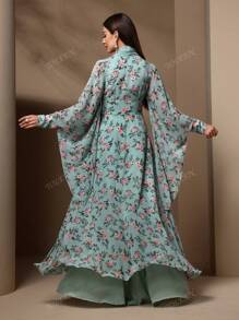 Women's Elegant Floral Print Waist Cinching Dress, Autumn