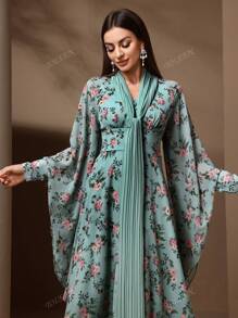 Women's Elegant Floral Print Waist Cinching Dress, Autumn