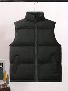 3pcs Teen Boy Casual Outdoor Padded Vest, Fleece Hoodie Jacket, And Straight Leg Fleece Pants Set, Autumn/Winter