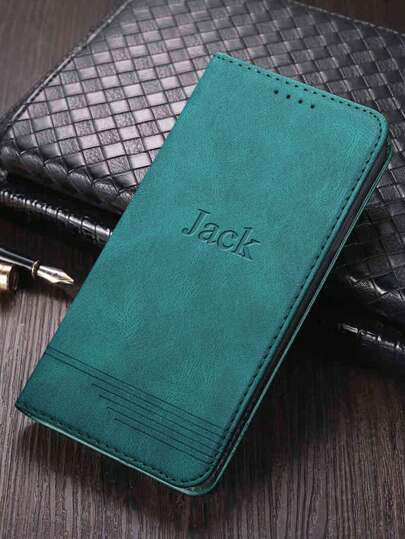 Customized Phone Case Compatible With IPhone 16 15 14 13 12 11 Pro Max Compatible With Samsung Galaxy S24 S23 S22 Ultra A55 A54 A53 A52 5G Personalized Initials Name 3D DIY Engraved Gold Letters Back Cover Hot Stamping Technology Luxury Wallet Flip Card Holder Stand Leather Shockproof Case Leather Case Festival Gifts For Lover Friends Family Yourself Children