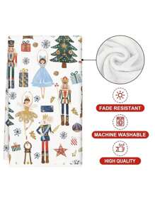 18"X26" Christmas Nutcracker & Pine Tree White Super Soft Fiber Kitchen Towel, Holiday Decor Dish Cloth, Housewarming Gift