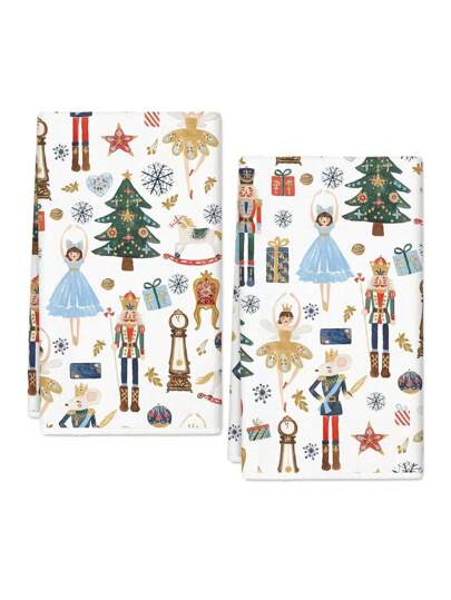 Asciugamano da cucina Super Morbido con decorazione natalizia di Schiaccianoci e Albero di Natale, Dimensioni 18"X26", Ideale come Decorazione Natalizia o Regalo di Benvenuto