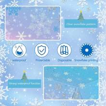 130cm * 220cm 蓝色和粉色雪花冬季仙境圣诞一次性桌布，新年派对装饰，冬季季节，雪人派对游戏，冬季仙境婚礼，高脚椅横幅一片雪花 - 彩色 - 查看 2