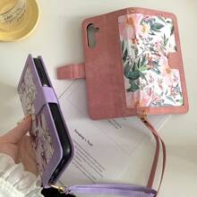 夏季春季 1 件花卉印花卡槽钱包手机壳保护套适用于 S24/S22/S23 Ultra/S20FE，女款防水防震防摔防刮 - 粉色 - 查看 7