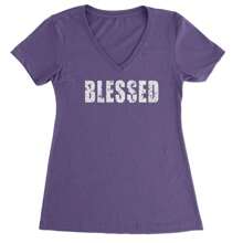 Religious Grateful Thankful Ladies V-Neck T-Shirt - 黑色 - 查看 3