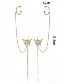 Nooxian 2pcs Butterfly Cubic Zirconia Tassel Clip-On Earrings