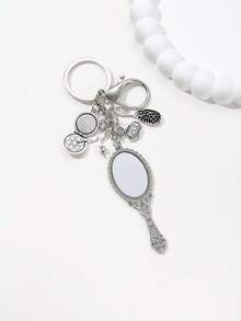 1 件装复古合金化妆镜梳子香水瓶高跟鞋眼影盘可爱女孩钥匙扣 - 復古銀色 - 查看 1